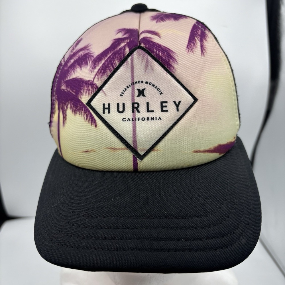 Hurley Hat Cap Womens Snapback One Size Tropical Trucker Mesh‎ Palm Tree Ca